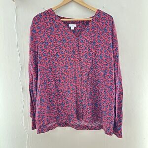 J Jill Womens Button Up Blouse Size M Floral Office Career Mature Lightweight